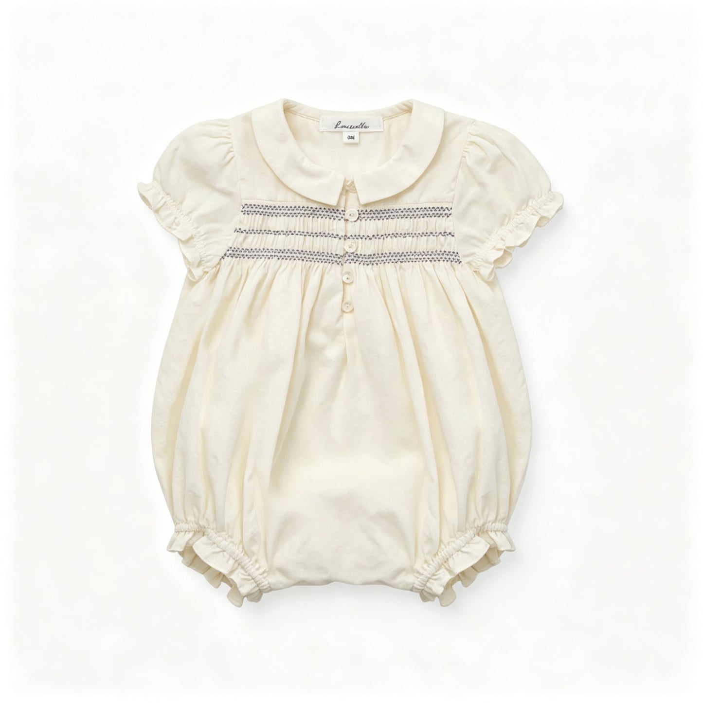 Baby Girls Beige Cotton Romper Short Sleeve Lace Trim Ruffle Onesie