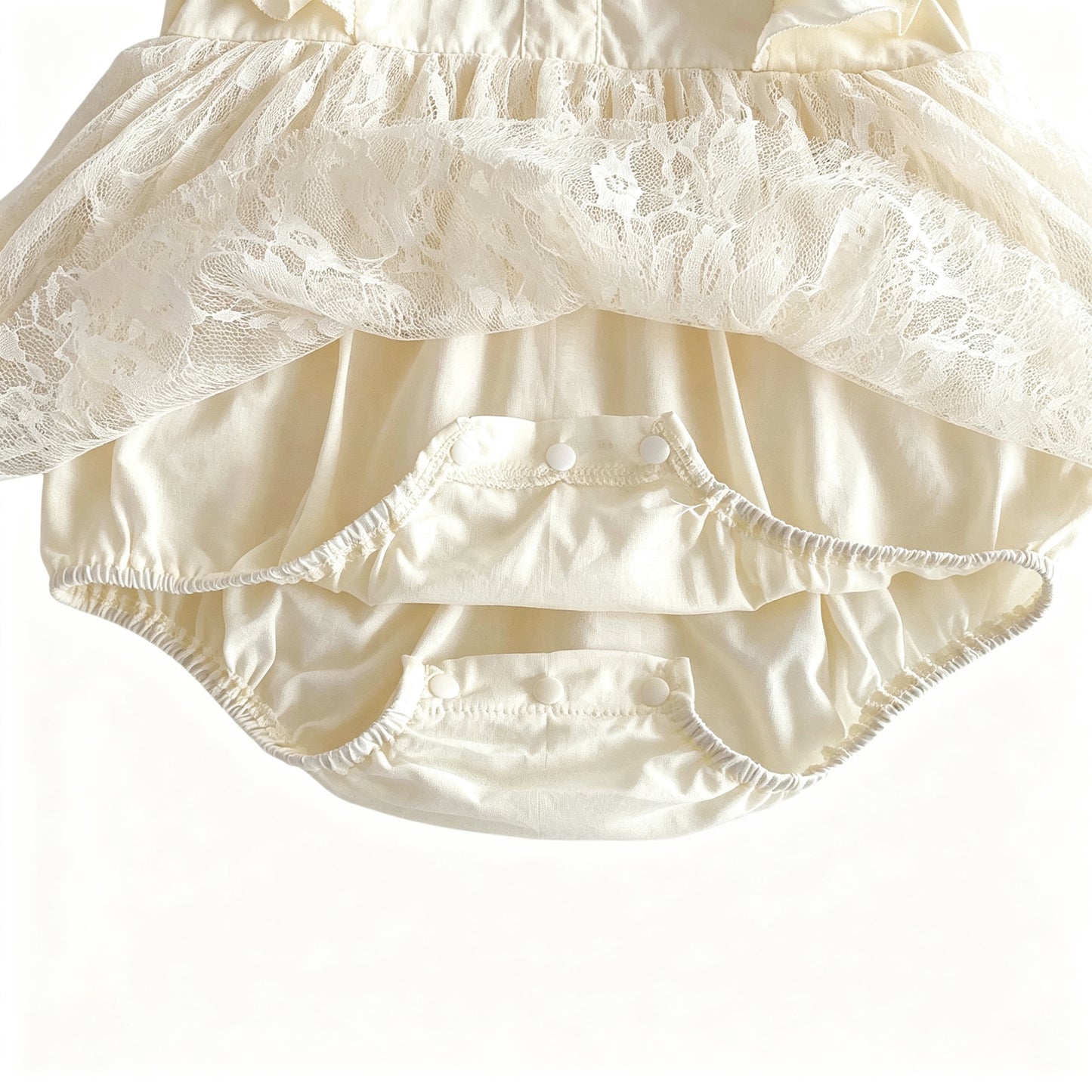 Baby Girls Cream Lace Skirted Romper Sleeveless Ruffle Bow Trim